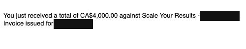 Payment received email, payer name hidden