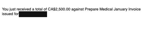 Payment received email, payer name hidden